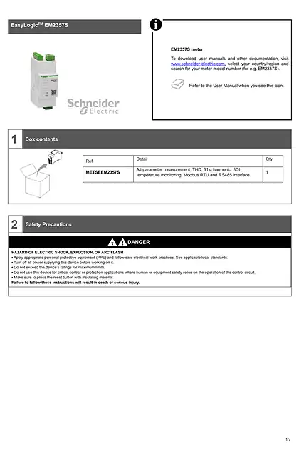 schneider施耐德Easylogic EM2357S Instruction Sheet